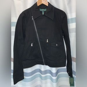 LRL Lauren Jeans Co Ralph Lauren Manhattan Denim Black Jean Zip Up Jacket Large